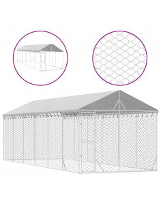 Cuccia Cani da Esterno Tetto Argento 3x9x2,5 m Acciaio Zincato