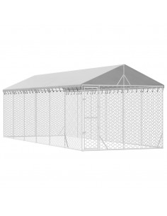 Cuccia Cani da Esterno Tetto Argento 3x9x2,5 m Acciaio Zincato 2