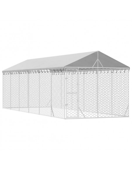 Cuccia Cani da Esterno Tetto Argento 3x9x2,5 m Acciaio Zincato
