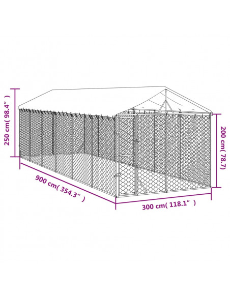 Cuccia Cani da Esterno Tetto Argento 3x9x2,5 m Acciaio Zincato