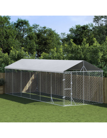 Cuccia Cani da Esterno Tetto Argento 3x9x2,5 m Acciaio Zincato