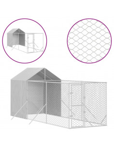 Cuccia Cani da Esterno Tetto Argento 2x6x2,5 m Acciaio Zincato