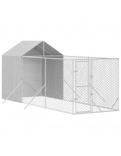 Cuccia Cani da Esterno Tetto Argento 2x6x2,5 m Acciaio Zincato 2