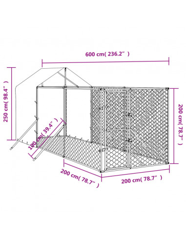 Cuccia Cani da Esterno Tetto Argento 2x6x2,5 m Acciaio Zincato