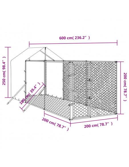 Cuccia Cani da Esterno Tetto Argento 2x6x2,5 m Acciaio Zincato