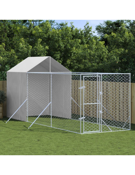 Cuccia Cani da Esterno Tetto Argento 2x6x2,5 m Acciaio Zincato