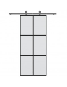 Porta Scorrevole Nera 90x205 cm in Vetro Temperato e Alluminio 2