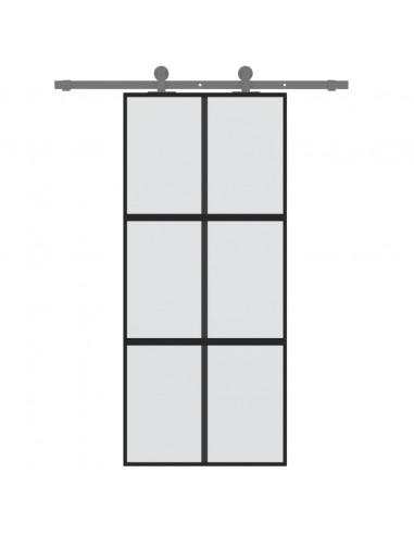Porta Scorrevole Nera 90x205 cm in Vetro Temperato e Alluminio