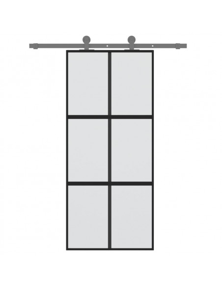 Porta Scorrevole Nera 90x205 cm in Vetro Temperato e Alluminio