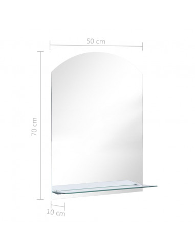 Specchio da Parete con Mensola 50x70 cm in Vetro Temperato