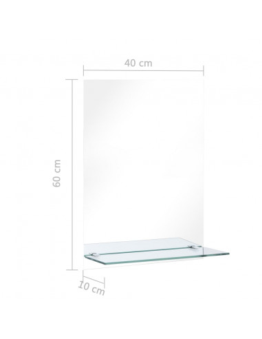 Specchio da Parete con Mensola 40x60 cm in Vetro Temperato
