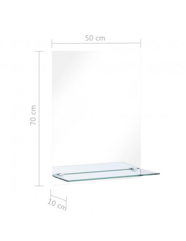 Specchio da Parete con Mensola 50x70 cm in Vetro Temperato
