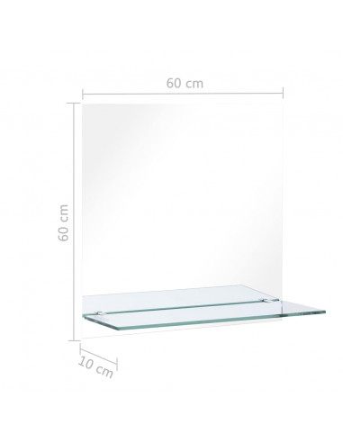 Specchio da Parete con Mensola 60x60 cm in Vetro Temperato