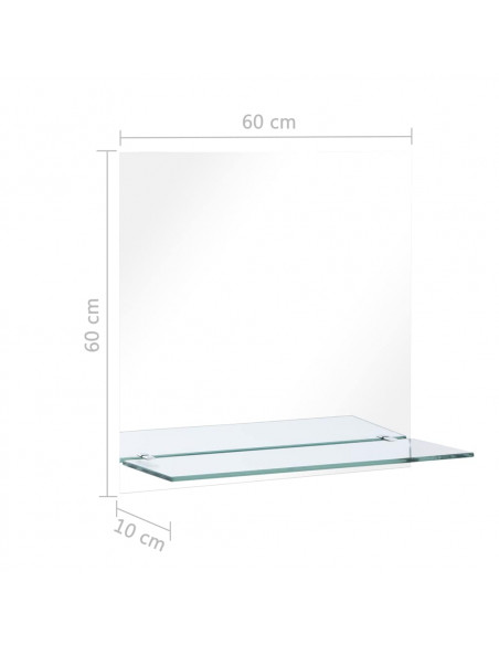 Specchio da Parete con Mensola 60x60 cm in Vetro Temperato