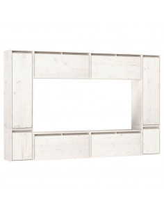 Mobili TV 8 pz Bianchi in Legno Massello di Pino