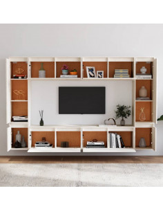Mobili TV 8 pz Bianchi in Legno Massello di Pino 2