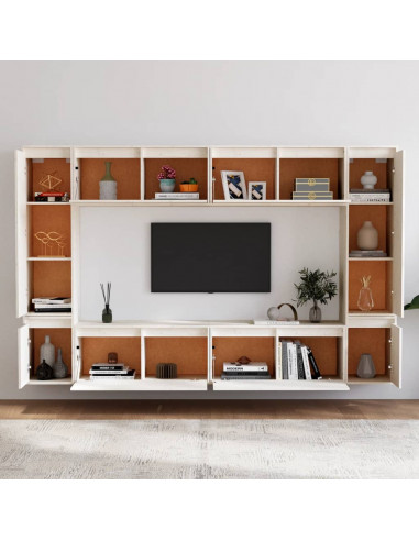Mobili TV 8 pz Bianchi in Legno Massello di Pino