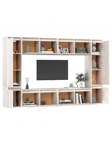 Mobili TV 8 pz Bianchi in Legno Massello di Pino