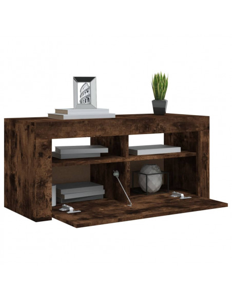 Mobile Porta TV con Luci LED Rovere Fumo 90x35x40 cm