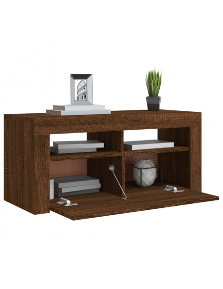 Mobile Porta TV con Luci LED Rovere Marrone 90x35x40 cm