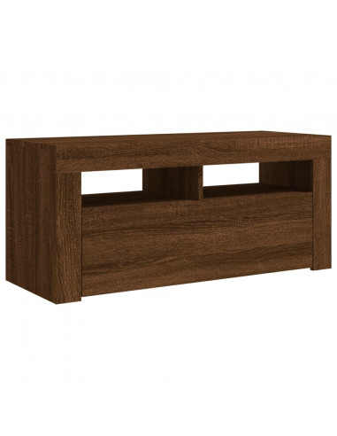 Mobile Porta TV con Luci LED Rovere Marrone 90x35x40 cm