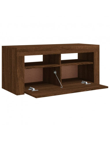 Mobile Porta TV con Luci LED Rovere Marrone 90x35x40 cm