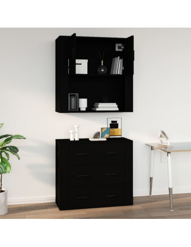 Mobile a Parete Nero 80x33x80 cm in Legno Multistrato