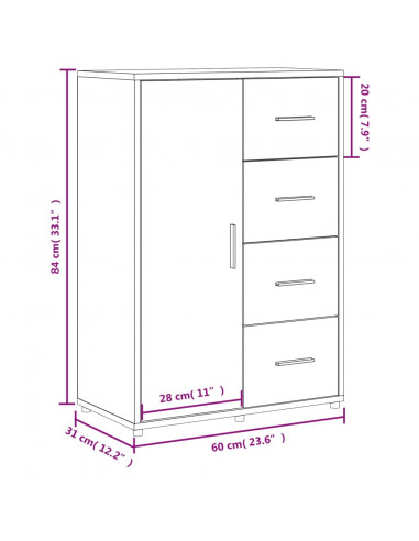 Credenza Bianca 60x31x84 cm in Legno Multistrato