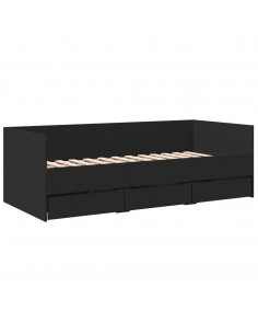 Divano Letto con Cassetti Nero 90x200 cm in Legno Multistrato 2