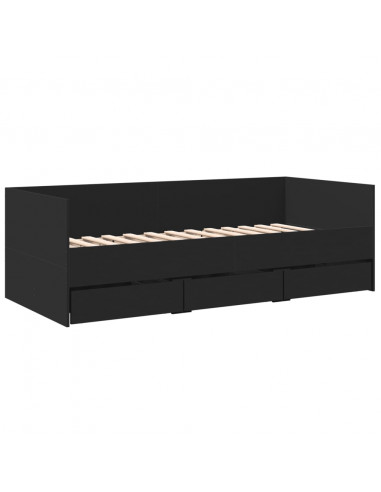 Divano Letto con Cassetti Nero 90x200 cm in Legno Multistrato