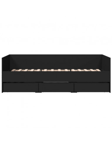 Divano Letto con Cassetti Nero 90x200 cm in Legno Multistrato
