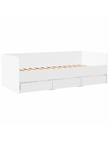 Divano Letto con Cassetti Bianco 90x190 cm in Legno Multistrato