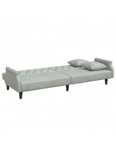 Divano Letto con Braccioli Grigio Chiaro in Velluto 2