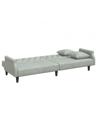 Divano Letto con Braccioli Grigio Chiaro in Velluto