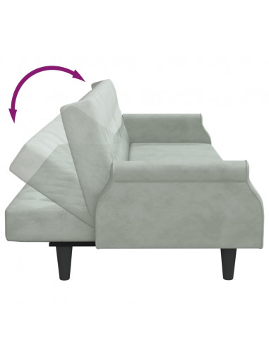 Divano Letto con Braccioli Grigio Chiaro in Velluto