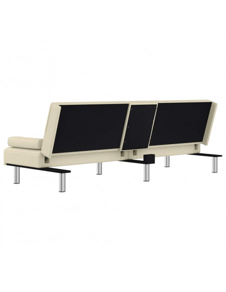 Divano Letto con Portabicchieri in Similpelle Crema