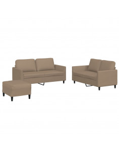Set di Divani 3 pz con Cuscini cappuccino in Similpelle