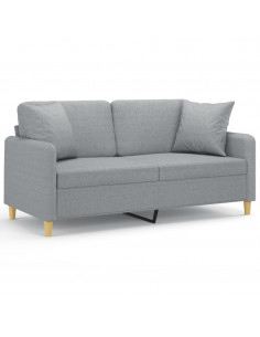 Divano a 2 Posti con Cuscini Grigio Chiaro 140 cm in Tessuto
