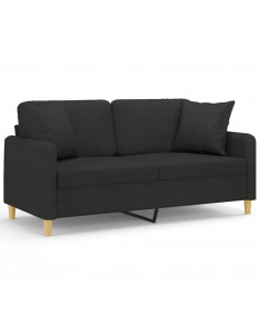 Divano a 2 Posti con Cuscini Nero 140 cm in Tessuto