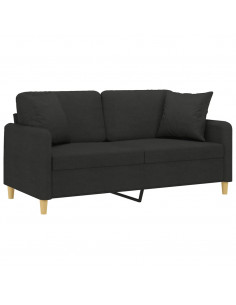 Divano a 2 Posti con Cuscini Nero 140 cm in Tessuto 2