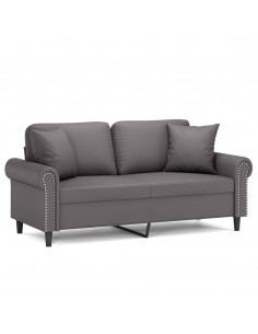 Divano a 2 Posti con Cuscini Grigio 140 cm in Similpelle