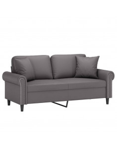 Divano a 2 Posti con Cuscini Grigio 140 cm in Similpelle 2