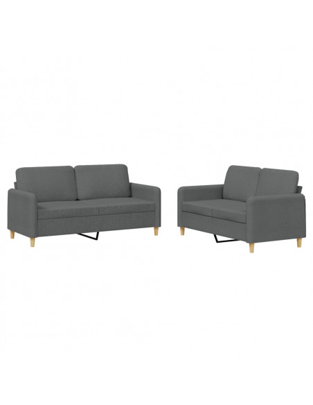 Set di Divani 2 pz con Cuscini Grigio Scuro in Tessuto