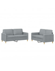 Set di Divani 2 pz con Cuscini Grigio Chiaro in Tessuto