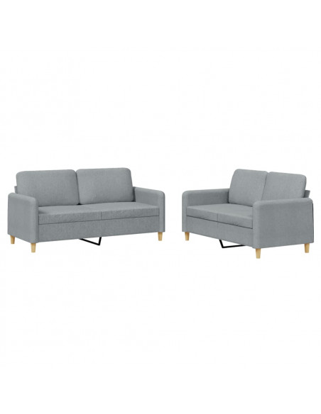 Set di Divani 2 pz con Cuscini Grigio Chiaro in Tessuto