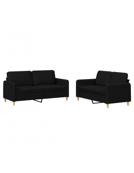 Set di Divani 2 pz con Cuscini Nero in Tessuto