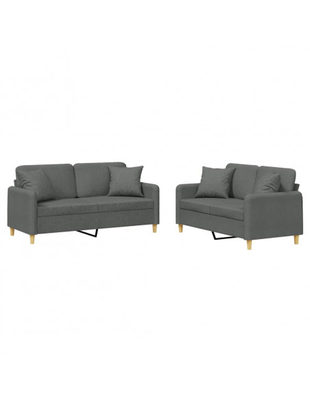 Set di Divani 2 pz con Cuscini Grigio Scuro in Tessuto