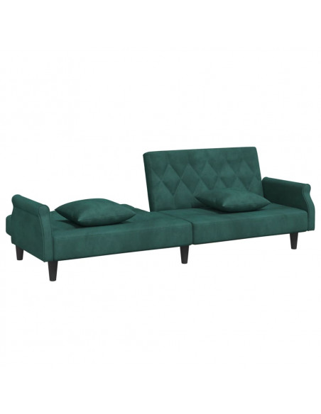 Divano Letto con Braccioli Verde Scuro in Velluto