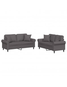 Set di Divani 2 pz con Cuscini Grigio in Similpelle