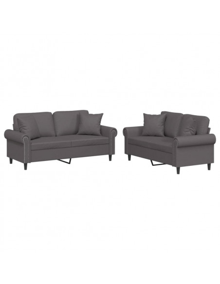 Set di Divani 2 pz con Cuscini Grigio in Similpelle